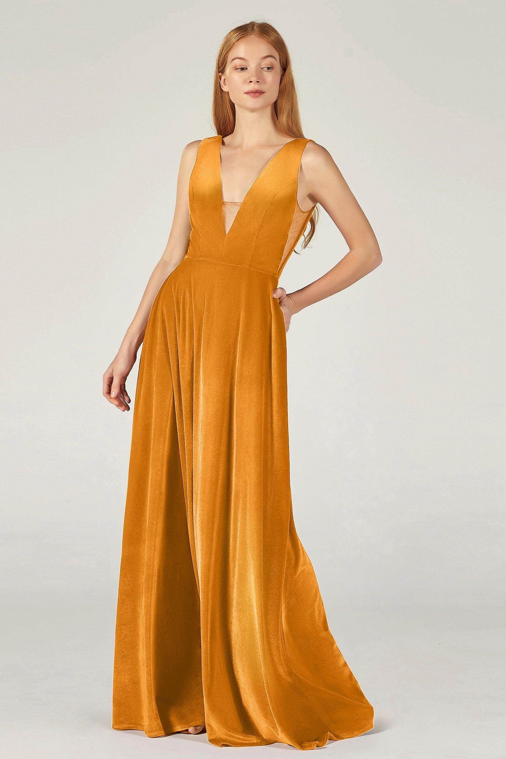 A-Line Floor Length Velvet Bridesmaid Dress CB0364 - COCOMELODY